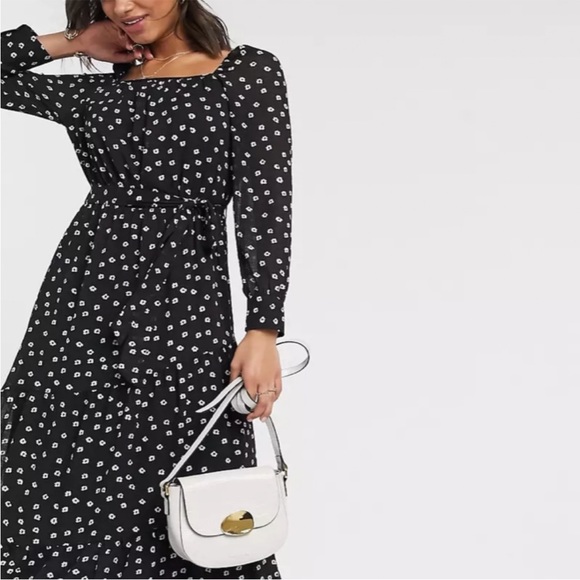 Y.A.S. Clara Midi Ditsy Floral Dress In Black and White Belt Missing Medium ASOS - Picture 1 of 13